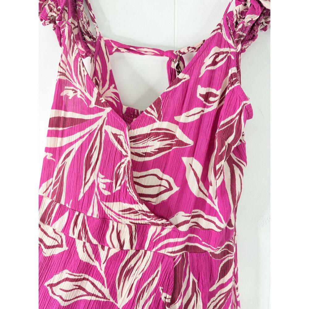 Band of the Free Pink Floral Smocked Maxi Dress Medium Tropical Leaf - Picture 5 of 9